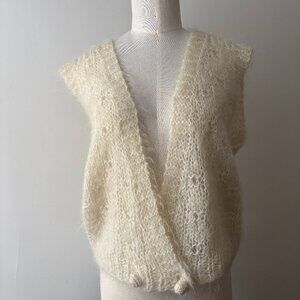 1990s Handknit Soft Mohair Vest | Vintage Cream Sweater Vest